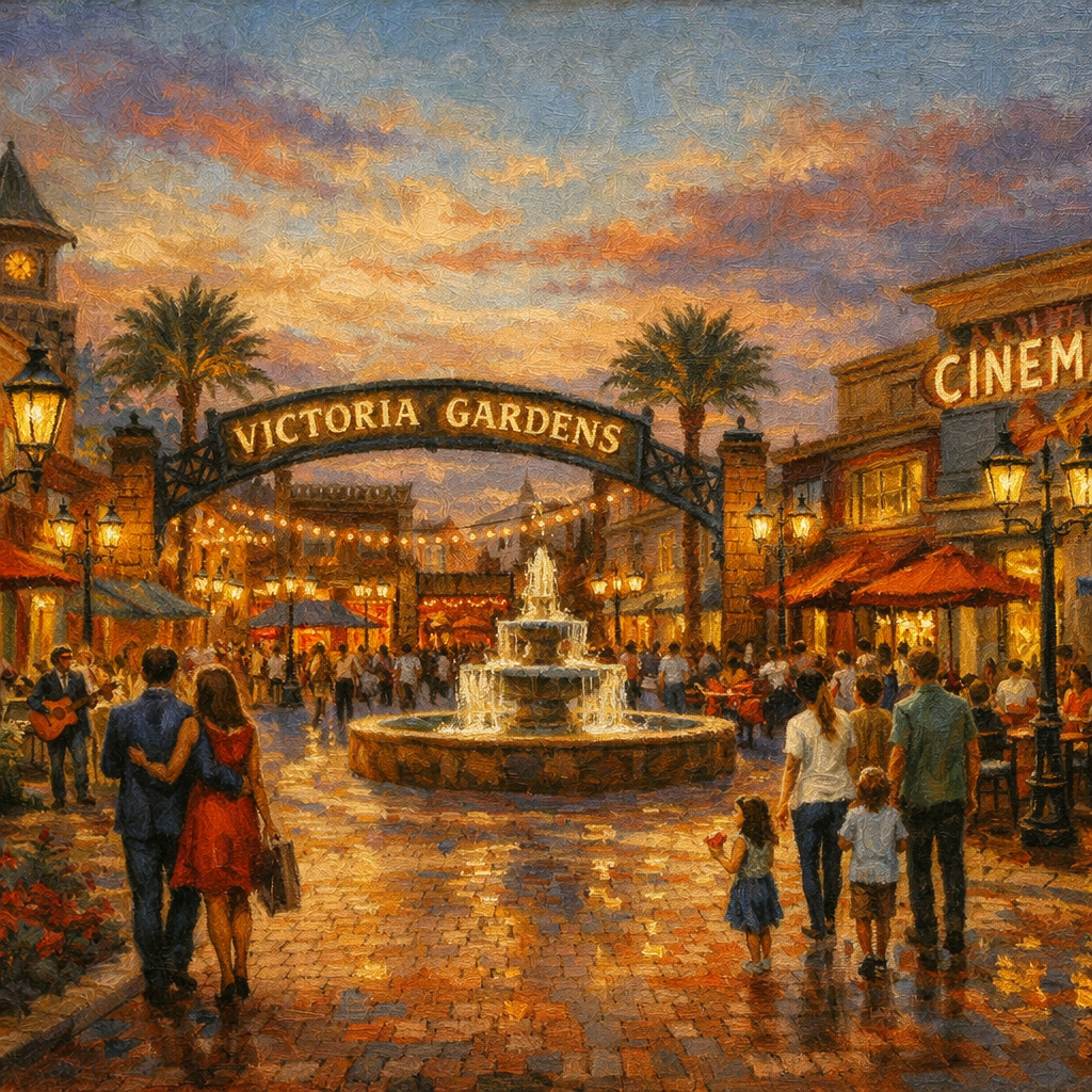 Upscale outdoor shopping center with restaurants